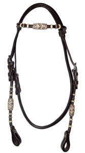 Cabezada para caballo estilo western, ajustable, trenzada a mano, de cuero genuino, con frenteera recta de cuero crudo, color marrón, 91 - Product Image 3