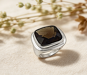 Art Palace Men's 925 Silver Smoky Quartz Gemstone <b>Ring</b> Bezel Setting Geometric Classic Style Everyday Wear - Product Image 1
