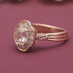 Oval Cut Champagne Diamond <b>Ring</b> 18K Rose / Yellow & White Gold Vintage Halo Diamond <b>Ring</b> Women Engagement Fine Jewelry - Product Image 6