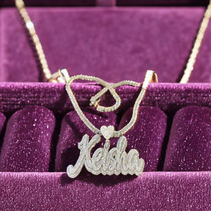 Men's Hip Hop Style Custom Gold Plated 925 <b>Silver</b> Cursive Letter <b>Initial</b> Moissanite Diamond Charm <b>Pendant</b> Necklace-Party Gift - Product Image 5