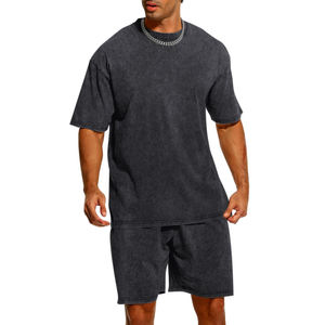 Hot Sale Acid Wash New Arrival Men Summer Short Sleeve T Shirts and Shorts <b>Twin</b> <b>Set</b> Contrast Color Men <b>Twin</b> <b>Sets</b> for Adults OEM - Product Image 4