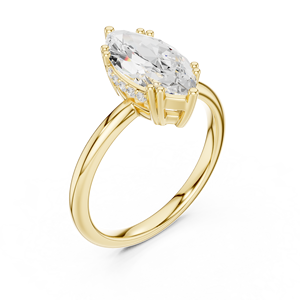 Bague de fiançailles taille marquise en or jaune 18 carats avec diamant, bague en or blanc 14 carats, bijoux fins pour femme, bague halo pour anniversaire et mariage, taille 7 - Product Image 3
