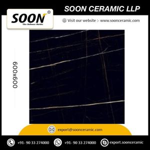 Azulejos de Porcelana Pulida con Acabado Negro Brillante, Efecto Mármol, 8.5mm de Grosor, Baja Absorción de Agua, Resistentes al Desgaste, para Pisos y Paredes, 600x600mm - Product Image 3