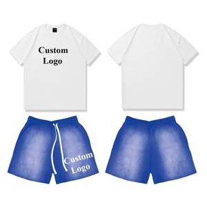 Ensemble short 2 pièces personnalisé pour homme, streetwear, haute qualité, 100% coton, uni, grande taille, léger, avec logo personnalisé - Product Image 1