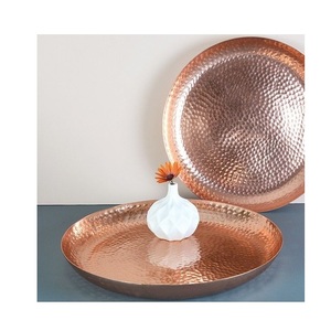 Platos de servir con acabado de cobre martillado a mano, plato decorativo color oro rosa, vajilla de alta gama para restaurantes y hoteles, vajilla de lujo para cenas. - Product Image 1