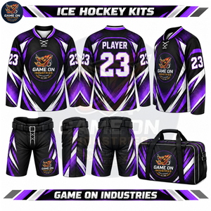 Ensemble complet d'uniformes de hockey sur glace personnalisés, maillot à manches longues sublimé, pantalon rembourré et sac de transport assorti, service OEM ODM en gros - Product Image 2