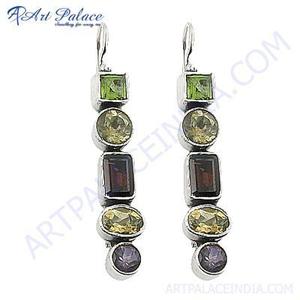 Boucles d'oreilles pendantes pour femme A Art Palace, géométriques, en argent 925, serties de pierres naturelles multicolores, style bohème, bijoux de fête - Product Image 2