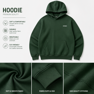 Sudadera Unisex Verde Oscuro, Color Sólido, Algodón French Terry, Diseño Casual, Bolsillo Frontal, Transpirable, Ecológica, Otoño, Invierno, Primavera - Product Image 1