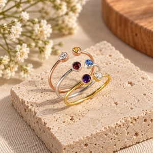Colorful Zircon <b>Open</b> <b>Ring</b> Adjustable Stainless Steel Band Geometric Minimalist Jewelry for Women Party Wear - Product Image 1