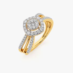 Yellow Gold Round Halo Split Shank Lab Grown Diamond Ring - Product Image 1