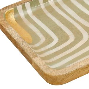 Wholesale Luxury Rectangular Mango Wood Enamel Tray Bulk Hotel Serving Platter Elegant Abstract Gold Accented Tableware - Product Image 6