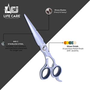 ชุดกรรไกรตัดผมมืออาชีพสีเงินสำหรับช่างตัดผมและกรรไกรซอยผม พร้อมมีดโกนและหวี - Product Image 4