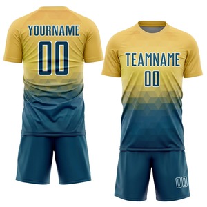 เสื้อฟุตบอลสั่งทำสีน้ำเงินเหลือง พิมพ์ลายแบบซับลิเมชั่น ผ้าโพลีเอสเตอร์ระบายอากาศได้ดี ชุดทีมสำหรับผู้ใหญ่แบบยูนิเซ็กซ์ - Product Image 4