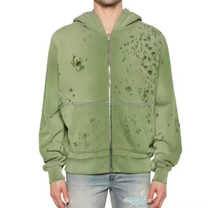 500 gsm recadrée bouffée impression hoodies menfull pull crop hoodie blanc poids lourd à capuche en détresse - Product Image 1