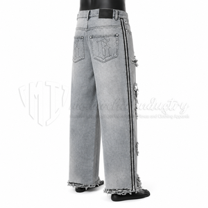 Pantalones Vaqueros de Mezclilla Desgastados de Pierna Ancha y Cintura Media para Hombre, Estilo Urbano, Ajuste Holgado, Ecológicos, de Algodón Pesado, Moda Primavera - Product Image 5