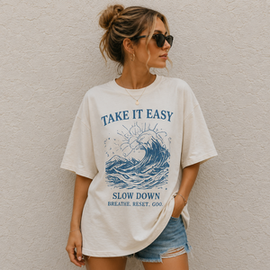 Camiseta de Mujer Casual Oversize con Cuello Redondo, Hombros Caídos, Manga Media, Transpirable, 100% Algodón, 180g, Estampado por Transferencia Térmica - Product Image 1
