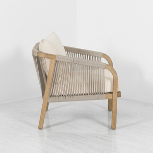 Canapé de jardin en teck tressé avec cordes, style scandinave moderne, résistant aux intempéries, ensemble de fauteuils club pour patio - Product Image 5