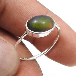 Bague de fiançailles ou de promesse en argent sterling 925 massif, sertie d'un opale noir naturel, style bohème, tendance, pour filles et garçons - Product Image 2
