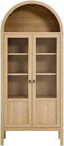Natural Blonde Teak <b>Wood</b> <b>Bookcase</b> Arched Open Alcove Display Vitrine with Lower Glass Doors - Product Image 2