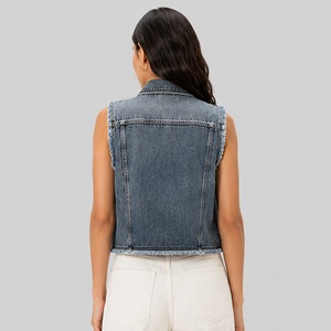 Chaleco vaquero azul lavado para mujer con cierre de botones, chaqueta sin mangas, top informal a la moda para primavera y verano - Product Image 3