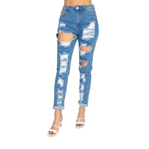 Precio al por mayor, pantalones vaqueros de talla grande para mujer, pantalones vaqueros ajustados desgastados, diseño rasgado, pantalones vaqueros ajustados transpirables para estilo informal y sexy - Product Image 1