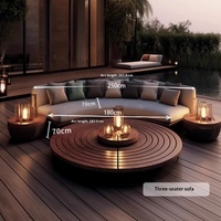 Ensemble de table basse et canapé en teck avec cadre en aluminium, coussins imperméables, moderne et confortable, mobilier d'extérieur de haute qualité pour hôtel