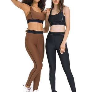 Ensemble de yoga 2 pièces personnalisé pour femme, uni/à carreaux, taille haute, vêtements de fitness et d'entraînement, soutien-gorge de sport et legging, vente en gros - Product Image 1
