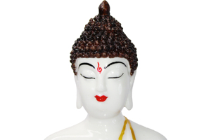 Ceramic Buddha <b>Statue</b> White With Gold Trim Handmade Figurine For Tabletop Feng Shui Decor Living Room Display - Product Image 5