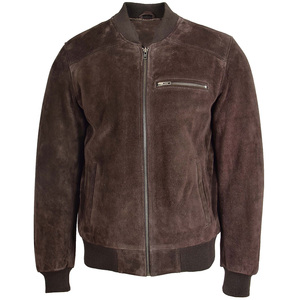 <b>Men's</b> Brown <b>Suede</b> Bomber <b>Jacket</b> Stand Collar Zipper Closure Casual Autumn Wear Regular Fit Solid Color - Product Image 3