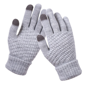 Gants d'hiver unisexes d'extérieur style coréen, épais, coupe-vent, en maille doublée de fourrure, en cuir de chèvre, chauds, en polaire, motif ananas, à doigts complets - Product Image 2