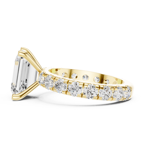 Anillos Clásicos de Compromiso, Boda y Aniversario con Banda Pavé, Diamante Cultivado en Laboratorio de Corte Esmeralda de 3 CT, Color E, VS1, Anillo de Oro Sólido de 14K - Product Image 4