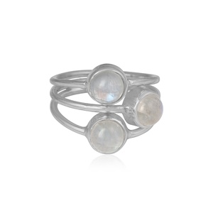Bague en argent sterling 925 avec pierre de lune arc-en-ciel, pierre de naissance, triple pierre de lune naturelle, style bohème, empilable, pour femme - Product Image 1