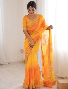 Sari de georgette de Bollywood estampado y adornado KV Ombre - Product Image 5