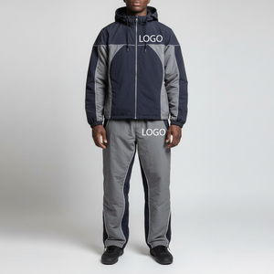 Unisex Custom Logo Manufacturer Winter Streetwear Printed Solid Windbreaker Jacket Cotton Color Block Patchwork <b>Jogging</b> <b>Suits</b> - Product Image 4