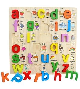 Puzzle en bois alphabet A à Z Little Mind pour enfants, lettres ABC colorées, jouet éducatif pour développer le vocabulaire et la motricité, dès 2 ans - Product Image 2
