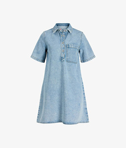 Robe décontractée en jean CONX pour le printemps, col en V, sans manches, séchage rapide, coupe trapèze mi-mollet, boutonnée, unie, 100 % coton, délavée à l'acide, vente en gros - Product Image 5