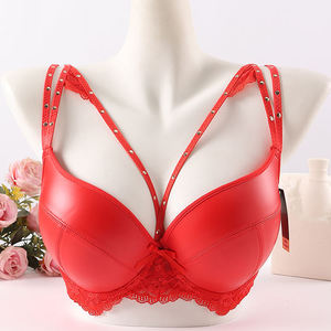 Sujetador push-up inalámbrico sin tirantes de espalda cruzada para mujer, transpirable, brillante, de elastano/poliéster, con copas contorneadas de punto, talla grande, a cuadros, sexy - Product Image 3