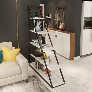 Industrial Style 5-Tier Ladder Bookshelf Metal Frame Wooden Shelving <b>Unit</b> for Living Room Home Storage - Product Image 3