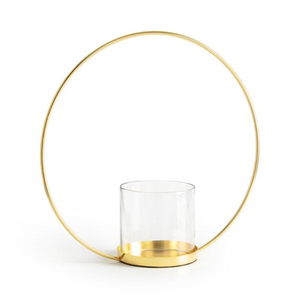 Support à bougie élégant en laiton avec support en verre transparent et cadre circulaire pour la décoration de la maison, décoration de salon, porte-bougie - Product Image 1