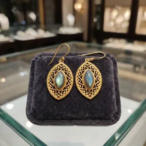 Boucles d'oreilles en laiton avec pierre précieuse labradorite, vente en gros, bijoux faits à la main de style bohème pour femmes - Product Image 3