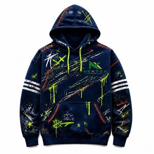 Sweat-shirt à capuche unisexe avec motif néon goutte à goutte et détails graphiques vieillis, idéal pour l'hiver - Vente en gros - Product Image 1