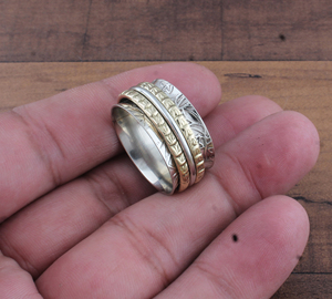 Wholesale <b>925</b> Sterling <b>Silver</b> Metal Band <b>Ring</b> Two-Tone Brass Design <b>Ring</b> Handcrafted <b>Silver</b> and Brass Band Jewelry Supplier - Product Image 4