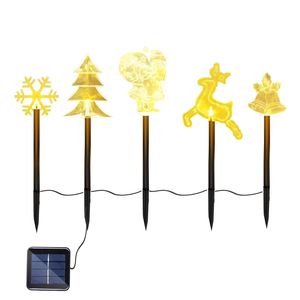 Set di 5 Luci Solari Decorative Natalizie Impermeabili: Renne, Fiocchi di Neve, Campanelle, Albero di Natale e Babbo Natale - Product Image 3