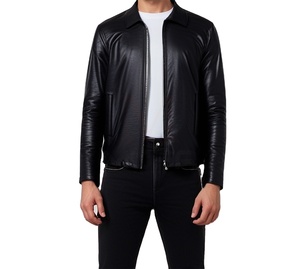 Veste en cuir noir élégante et tendance de haute qualité pour hommes, style slim, vente en gros, nouveau modèle 2024, service OEM - Product Image 1