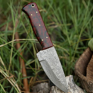 Couteau d'extérieur en acier de Damas avec manche en bois et lame multicouche, idéal pour le camping et la collection - Product Image 3