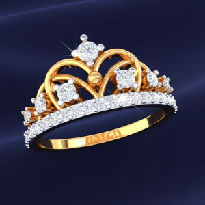 Bague élégante en or avec design couronne et diamant taille ronde pour anniversaire royal et bijoux de mariage - Product Image 5