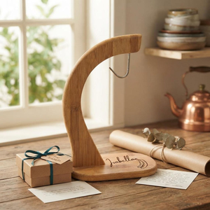 Bamboo Banana <b>Hanger</b> <b>Stand</b> Custom Engraved Fruit Holder Countertop Kitchen Organizer with Stainless Steel Hook - Product Image 4