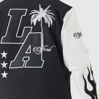 Veste de baseball vintage noire personnalisée OEM pour homme, manches blanches, broderie LA, motif flamme, streetwear