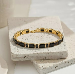 Radiant Cut Black Onyx Stone Sterling Silver Gold Plated Luxury <b>Charm</b> Bracelet Handmade Fine Jewelry Gift for Women - Product Image 2