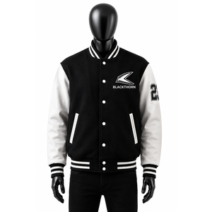 Chaqueta Varsity para Hombre, Cuerpo de Lana, Mangas de Cuero, Logotipo Bordado, Estilo Invernal, Chaqueta Letterman con Forro Acolchado - Product Image 1